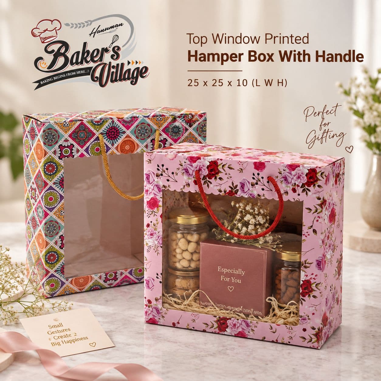 Top Window Printed Hamper Box with Handle